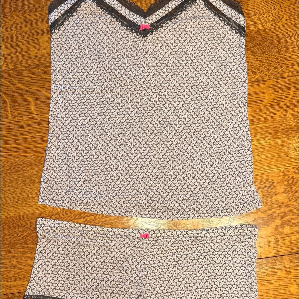 Vintage Victoria's Secret and Gray and Pink Lace Trim Pajama Set Modal Cotton